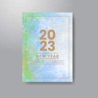 Happy new year 2023 card template with watercolor background vector