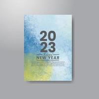 Happy new year 2023 card template with watercolor background vector