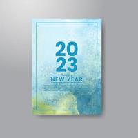 Happy new year 2023 card template with watercolor background vector