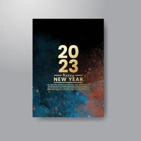 Happy new year 2023 card template with watercolor background vector