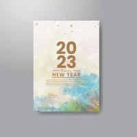 Happy new year 2023 card template with watercolor background vector