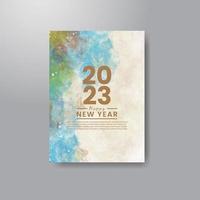 Happy new year 2023 card template with watercolor background vector