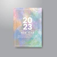 Happy new year 2023 card template with watercolor background vector