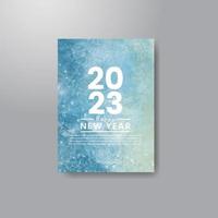 Happy new year 2023 card template with watercolor background vector