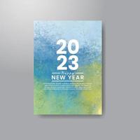 Happy new year 2023 card template with watercolor background vector
