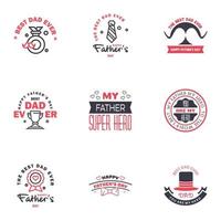 9 Black and Pink Set of Vector Happy fathers day Typography Vintage Icons Lettering for greeting cards banners tshirt design Fathers Day Editable Vector Design Elements