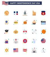 Set of 25 Vector Flats on 4th July USA Independence Day such as sheild usa launcher hand usa Editable USA Day Vector Design Elements