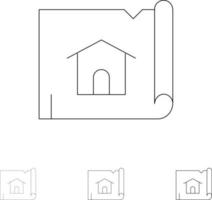 Building Construction Map House Bold and thin black line icon set vector