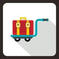 Red suitcase on a cart icon, flat style vector