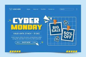 Cyber Monday landing page design template is easy to customize vector