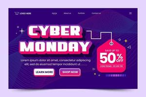 Cyber Monday landing page design template is easy to customize vector