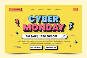 Cyber Monday landing page design template is easy to customize vector