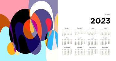 New year 2023 calendar design template with geometric colorful abstract. Vector calendar design.