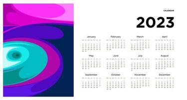 New year 2023 calendar design template with geometric colorful abstract. Vector calendar design.