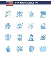 Big Pack of 16 USA Happy Independence Day USA Vector Blues and Editable Symbols of usa station grill police usa Editable USA Day Vector Design Elements