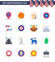 Flat Pack of 16 USA Independence Day Symbols of garland sign bag star men Editable USA Day Vector Design Elements