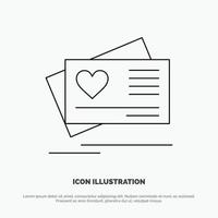 Card Love Heart Wedding Line Icon Vector