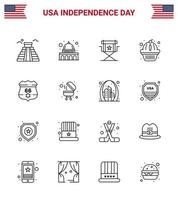 16 Line Signs for USA Independence Day american states chair muffin television Editable USA Day Vector Design Elements