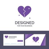 tarjeta de visita creativa y plantilla de logotipo roto amor corazón boda vector ilustración