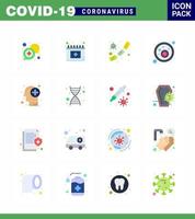 Covid19 icon set for infographic 16 Flat Color pack such as virus bacteria schudule blood bacteria virus viral coronavirus 2019nov disease Vector Design Elements