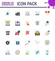 Covid19 icon set for infographic 25 Flat Color pack such as supervision emergency smoking virus loupe viral coronavirus 2019nov disease Vector Design Elements