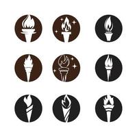 Fire torch with flame flat icons set. Collection of symbol flaming, illustration vector