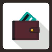 Brown wallet with credit card icon, flat style vector