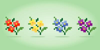 Píxeles de lino de 8 bits. flores para patrones de punto de cruz, en ilustraciones vectoriales. vector