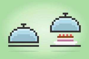 8-bit pixels of food cover. Logo icon for games in vector illustrations.