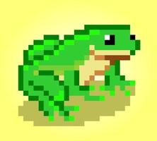 8 bit pixel green frog. Pixel animals in vector illustrations for cross stitch pattern and game assets.