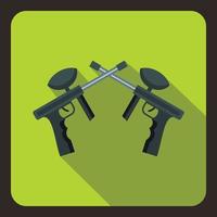 Crossed paintball guns icon, flat style vector