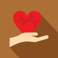 Hand holding red heart icon, flat style vector