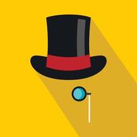 Hat with monocle icon, flat style vector