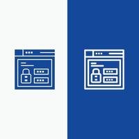 Browser Web Lock Code Line and Glyph Solid icon Blue banner vector