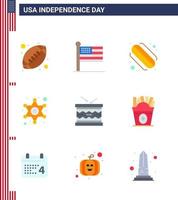 USA Independence Day Flat Set of 9 USA Pictograms of irish drum american police sign police Editable USA Day Vector Design Elements