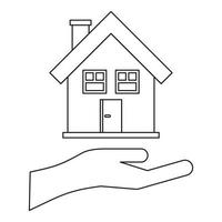 House and palm icon, outline style vector