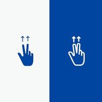 gesto de los dedos línea ascendente y glifo icono sólido bandera azul línea y glifo icono sólido bandera azul vector