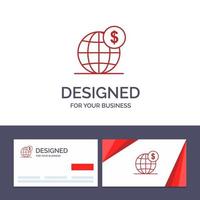 tarjeta de visita creativa y plantilla de logotipo dólar negocio global globo internacional vector ilustración