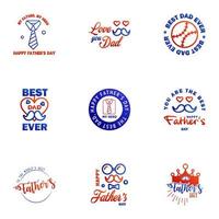 Happy fathers day greeting cards set 9 Blue and red Vector typography lettering Usable for banners print You are the best dad text design Editable Vector Design Elements