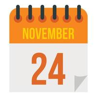 calendario, veinticuatro de noviembre, icono, plano, estilo vector