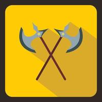 Crossed ancient battle axes icon, flat style vector