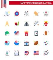 Stock Vector Icon Pack of American Day 25 Flat Signs and Symbols for station building fire usa cream Editable USA Day Vector Design Elements