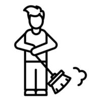 Man Sweeping Floor Line Icon vector