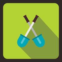 Two crossed shovels icon, flat style vector