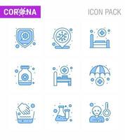 Coronavirus Precaution Tips icon for healthcare guidelines presentation 9 Blue icon pack such as hospital bed medicine bed syrup bottle pills viral coronavirus 2019nov disease Vector Design Eleme