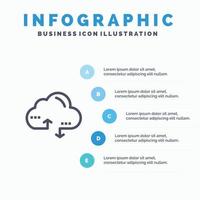 plantilla de infografía azul de datos de enlace de computación en la nube plantilla de icono de línea de vector de 5 pasos