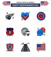 Stock Vector Icon Pack of American Day 9 Line Signs and Symbols for football security holiday american sheild Editable USA Day Vector Design Elements