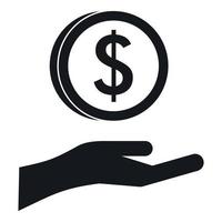 Hand and dollar coin icon, simple style vector