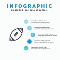 icono de línea de rugby de la nfl de fútbol americano con fondo de infografía de presentación de 5 pasos vector