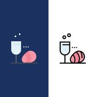 Glass Egg Easter Drink  Icons Flat and Line Filled Icon Set Vector Blue Background